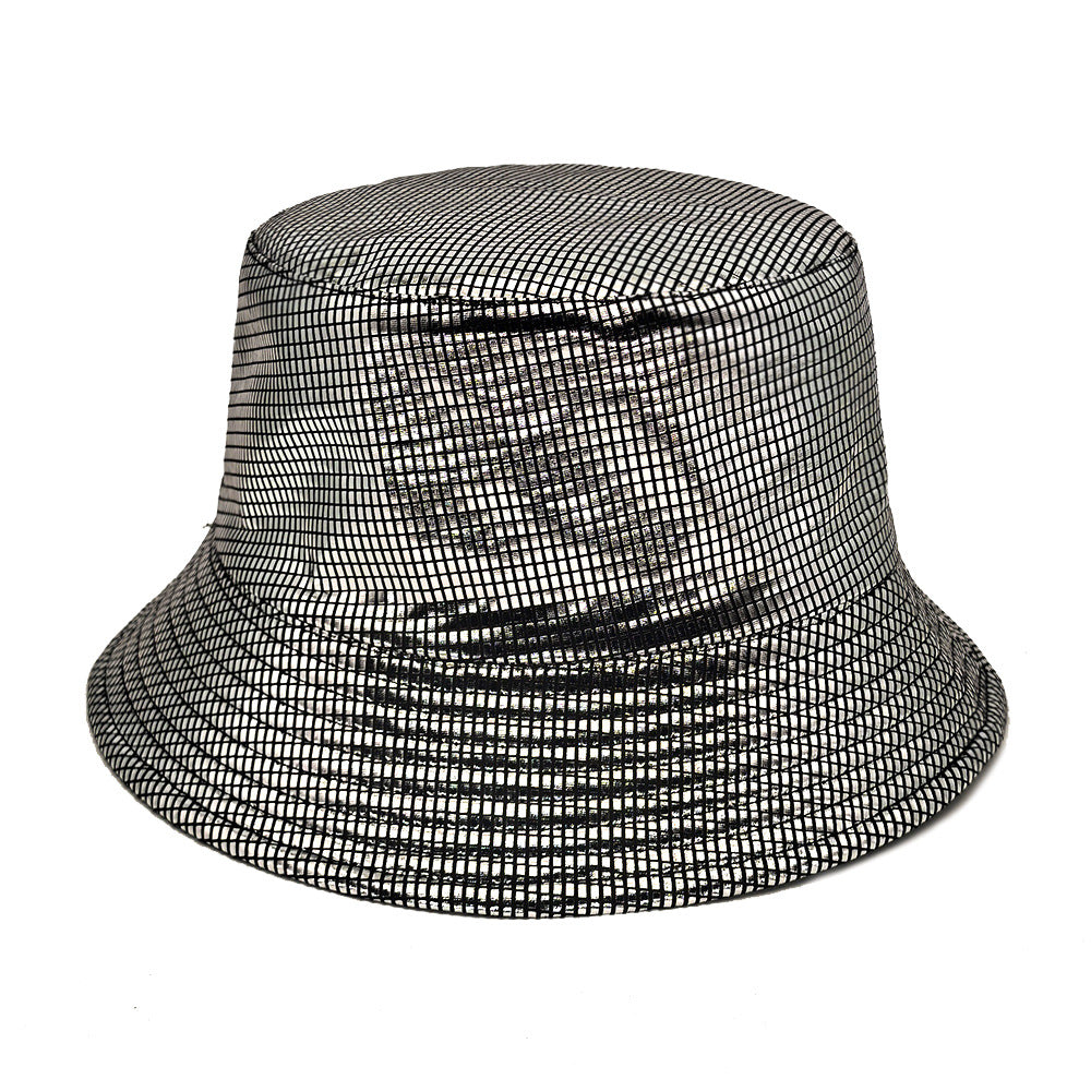 Wholesale Laser stage hat patent leather checkered bucket hat double-sided wear